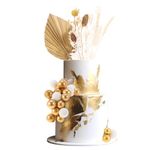 Xialvyu Dried Flowers Cake Decorations, Balloon Cake Topper Gold Cake Decorations Birthday Cake Toppers for Birthday Party Wedding Valentine's Day(Gold)