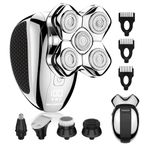 Magnetic Detachable Head Shavers, MAXGROOM 5 in 1 Waterproof 5D Head Razor for Men, Wet/Dry Shaving with LED Display & Travel Pouch, Silver