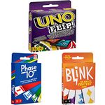 Mattel Games Uno Flip Side+ Phase 10 Card Game, Multi Color+ Reinhards Staupe's Blink The World's Fastest Card Game, Multi Color - (Set of 3 Toys)