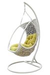 Hindoro Rattan Wicker Wrought Iron Single Seater Swing Chair with Stand & Cushion & Hook Outdoor || Indoor || Balcony || Garden || Patio || Living Outdoor Furniture (White with Green1, Egg Shape)