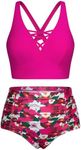 Hanna Nikole Women Plus Size Two Piece Swimsuit High Waisted Bikini Set Tummy Control Bathing Suit Rose Red 18 Plus