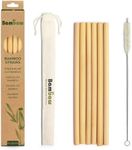 Bambaw Reusable Bamboo Straws, Eco Friendly Straws with Straw Cleaner Brush& & Straw Pouch, Durable Travel Friendly Reusable Straws, Bamboo Drinking Straws, Pack of 6 Straws - 8.7''