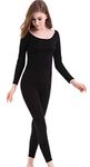 CnlanRow Women Thermals Underwear Crew Neck Base Layer Lightweight Stretch Long Johns Set Black