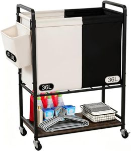 DEILALY Rolling Laundry Basket With Shelf, 3-Bag Laundry Sorter Cart(2 Removable Bags,1 Side Storage)Metal, Wheels,Laundry Hamper Organizer For LaundryRoom, Bedroom, Bathroom, Guestrooms, Hotels, inns