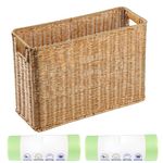Wicker Trash Basket, Woven Wastepaper Basket with 75 Garbage Bags Brown Bathroom Trash Can Large Wastebasket with Handles, 15*6*10inch Slim Narrow Boho Trash Can for Dorm Laundry Bedroom Office