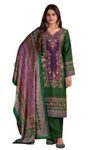 Women's Green Pashmina Digital Print Unstitched Printed Salwar Suits With Velvet Dupatta