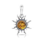 Amberta 925 Sterling Silver with Genuine Baltic Amber - Sun Pendant for Women - Honey Stone Color