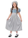 Smiffys Victorian School Girl Costume, Grey with Dress & Hat, Girls Fancy Dress, Child Dress Up Costumes