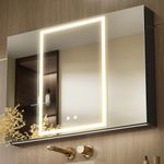 KWW LED Lighted Bathroom Medicine Cabinet with Mirror, Defogger, Dimmer, 3 Color Light Makeup Mirror, Easy to Install, Wall Mounted Medicine Cabinet without Socket & USBs (100 x 70 cm)