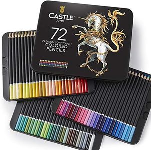 Castle Art Supplies 72 Colored Pencils Set | Quality Soft Core Colored Leads for Adult Artists, Professionals and Colorists | Protected and Organized in Presentation Tin Box