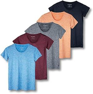 Real Essentials 5 Pack: Women's Dry Fit Tech Stretch Short-Sleeve Crew Neck Athletic T-Shirt (Available in Plus Size), Set 2, Large
