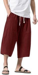 MAGNIVIT Men's Japanese Pant Elastic Waist Linen Loose Capris Joggers Harem Pants Red 32