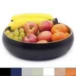 Dehaus® Large Stylish Bamboo Fruit Bowl - 30cm, Black - Wooden Salad Serving Bowl - Fruit Basket for Kitchen or Bread Basket - Table Centrepiece Decoration - Home & Kitchen Tableware Accessories