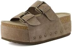 CUSHIONAIRE Women's Guru Genuine Leather footbed platform sandal with +Comfort, Wide Widths Available, Suede Taupe 11