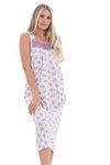 Women Summer Nightdress Strap Floral Cotton Lace Soft Long Nightwear Lavender,XXL