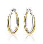 Hoops & Loops 925 Sterling Silver Intertwining Double Square Tube Two-Tone Polished Round Hoop Earrings for Women Teen Girls, Sterling Silver, No Gemstone