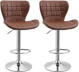 HOMCOM Bar Stools Set of 2, Swivel Counter Height Bar Stools, Height Adjustable Bar Chairs with PU Leather Upholstery and Footrest for Kitchen, Home Pub, Brown