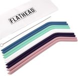 Flathead Products Regular Size Reusable Silicone Drinking Straws | Premium, Multi-Colored and Friendly Straw | Best for Parties, Events and Functions | Set of 10 with Cleaning Brush