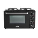 Tower Mini Oven with Dual Hot Plates, 32L, Adjustable Temperature Control, 90 Minute Timer, Baking Tray and Wire Rack, Black with Silver Accents, T14044, 32 Litre
