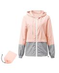 Zando Rain Coat for Women Waterproof Lightweight Rain Jacket Womens Waterproof with Hood Womens Raincoat Packable Rain Jacket Women Raincoats for Adults Women Plus Size Rain Jackets Pink and Gray S