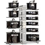 GeekDigg Pots and Pans Organizer for Cabinet | 21L" x 7W" x 23H" Adjustable Durable Iron Pot Rack Pot Lid Holder for Kitchen Counter & Cabinet | Easy Setup, 6 DIY Methods for 10+ Pots & Pans - Silver