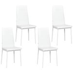 HOMCOM Modern Dining Chairs Set of 4, Upholstered PU Leather Kitchen Chairs with Channel Tufting and Metal Legs for Living Room, Dining Room, Bedroom, White