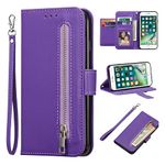 EYZUTAK Wallet Case for iPhone 6 Plus iPhone 6S Plus, 5 Card Slots Magnetic Closure Zipper Pocket Handbag PU Leather Flip Case with Wrist Strap TPU Kickstand Cover for iPhone 6 Plus/6S Plus-Purple