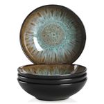 vancasso Bubble Stoneware Wide and Deep Pasta Bowl Set, 4-Piece Reactive Glaze Brown Soup Plate, 8.2in Soup Bowl Large Bowl. 950ml/32oz