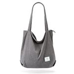 KALIDI Thicken Corduroy Totes Bag Extra Large Capacity Handbags Shoulder Bags with Zipper Cord Tote Bag for Women Ladies Girls Casual Shopping Bag for Work School College Daily Use (Gray)