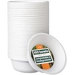 HAAGO Pack of 100 Sugar Cane Cardboard Bowls - 500 ml - Microwave Safe & Biodegradable