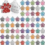 Abbylike 60 Pcs Personalized Dog Tags Blank Pet ID Tags Custom Glitter Paw Pet Tag Cute Metal Cat Name Tag Small DIY Engraved Puppy Name Tag for Dogs Pets(Silver)