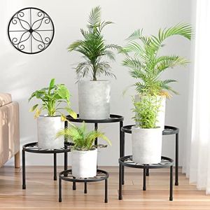 Cepignoly Linpla 5-Pack Decent Metal Plant Stands, Heavy Duty Flower Pot Stands for Multiple Plant, Anti-Rust Iron Shelf, Decoration Racks Home Indoor and Outdoor (5 Pack Black)