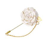 Men Cloth Rose Flower with Gold Leaf Brooch Lapel Pin for Men Suits Rose Flower Brooch Pins Bridegroom Wedding Brooches Flower Pin for Men Suit Tassel Chain Brooch White Rose Pins and Brooches