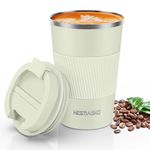 Hestiasko 13 oz Coffee Mug, Double Walled Vacuum Travel Mug, Leakproof Travel Coffee Mug with Lid, 304 Stainless Steel Insulated Coffee Mug for Hot Ice Coffee Cola Milk Tea(380ml, Beige）