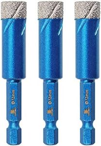 Diamond Drill Bit 12mm,BRSCHNITT 3pcs/Pack 1/2 Inch Diamond Hole Saw Drill Bit for Porcelain Tile Ceramic Stone Granite Marble,Hex Shank Dry Drilling Diamond Core Drill Bit Set