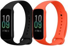 kwmobile Straps Compatible with Amazfit Band 7 Straps - 2x Replacement Silicone Watch Bands - Black/Orange