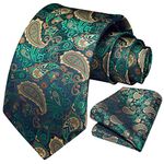 HISDERN Men's Floral Ties Paisley Neckties for Wedding Party Prom Tie & Pocket Square Set Green