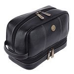 HAMMONDS FLYCATCHER 11Cms Genuine Leather Toiletry Kit Bag For Me Leather Dopp Kit Shaving Kit Bag Travel Toiletry Bag Grooming Kit Organizer Hand Stitched Vanity Case(L_S_Tc4003_Blk_Black),Free Size