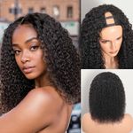 AceWig U Part Human Hair Wig Curly Human Hair for Black Woman No Leave Out Clip Kinky Curly V Part Wig Human Hair Curly Beginner Friendly No Sew in No Glue 200% Density Natural Color 14 Inch