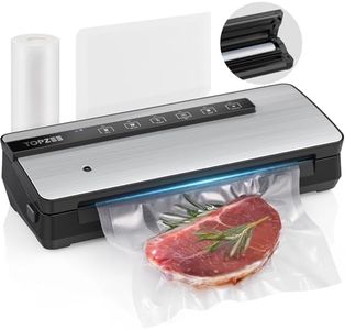 TOPZEE Vacuum Sealer for Food - 80kpa Vacuum Sealer Machine with Bags Storage and Built-in Cutter, Food Sealer with Pulse Function, Dry Moist Modes, Bag Roll included, Stainless Steel