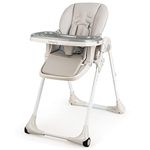 BABY JOY Convertible High Chair for Babies & Toddlers, Height Adjustable, Grow & Go High Chair w/Recline & Footrest, Removable Dishwasher Safe Meal Tray, Portable Baby Dinning Chair w/Wheels (Gray)