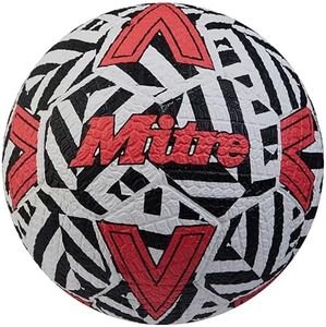 Mitre Street Soccer Football | Extremely Durable | Perfect on Hardground Surfaces, White/Black/Bib Red, 5