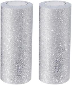 Handi Stitch Rouleau de Tulle (Lot de 2) - 15 cm x 23 m - Ruban de Tulle Argent et Pailleté pour Chemin de Tables, Noeuds de Chaises Mariage/Anniversaire, Jupe de Tutu, Artisanat, Noeud Cadeau
