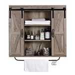 RUSTOWN Rustic Wood Wall Storage Cabinet with Two Sliding Barn Door, 3-Tier Decorative Farmhouse Vintage Cabinet for Kitchen Dining, Bathroom, Living Room, Washed Oak