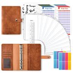 HASTHIP® File Folders for Documents Ring Binder Notebook Set, A6 PU Leather File Folder with 12 Envelopes, 12 Budget Sheets, 2 Label Stickers, 1 Ruler, Executive File Clip Stationery Supplies