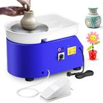 Electric Pottery Wheel Machine, Potuem 350W 25cm Pottery Wheel with Removable ABS Basin, Shaping Tools and Foot Pedal, Pottery Wheel Forming Machine Suitable for DIY and Pottery Studio (Blue)