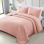 Exclusivo Mezcla Ultrasonic Full Queen Quilt Bedding Set, Lightweight Blush Pink Bedspreads Soft Modern Geometric Coverlet Set for All Seasons (1 Quilt and 2 Pillow Shams)