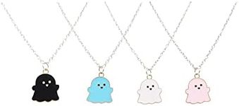 COLORFUL BLING 4 Pcs BFF Couple Cute Black and White Ghost Pendant Necklaces Best Friend Lovely Ghost Pendant Couple Necklace Jewelry Girl Gifts for Women Men, Metal