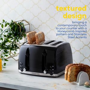 Russell Hobbs Honeycomb 4-Slice Toaster – Black, Wide Slots