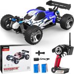 SIMREX 1:18 Scale All-Terrain Remote Control Car, 45 km/h, 4WD with 2.4 GHz Remote Control, RC Car with 2 Rechargeable Batteries, Gift for Children and Adults, Blue